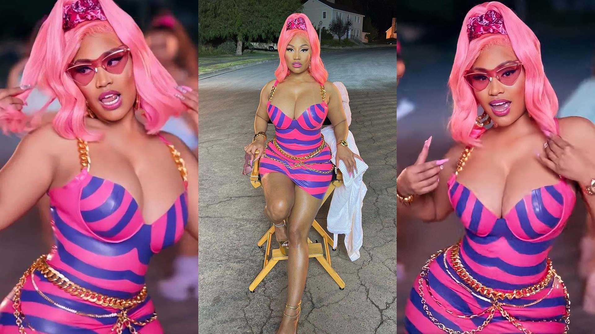Nicki Minaj: Pink Bodysuit, Printed Leggings
