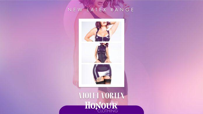 The "Violet Vortex" Latex Fashion Range by Honour Clothing